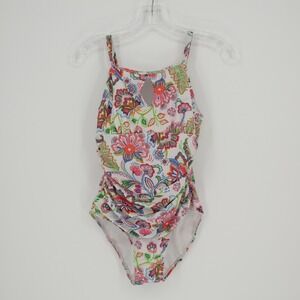 Kathy Ireland Women's White Floral Paisley One Piece Swimsuit Size 8